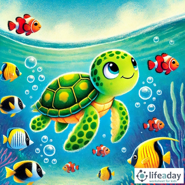 การ์ตูนสำหรับเด็ก ในรูปแบบ นิทานการ์ตูนสองภาษา เรื่อง The Brave Little Turtle หน้า 5